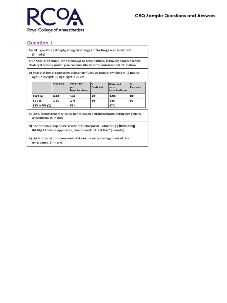 CRQ Sample Questions for Anaesthesia | PDF | Diseases And Disorders ...