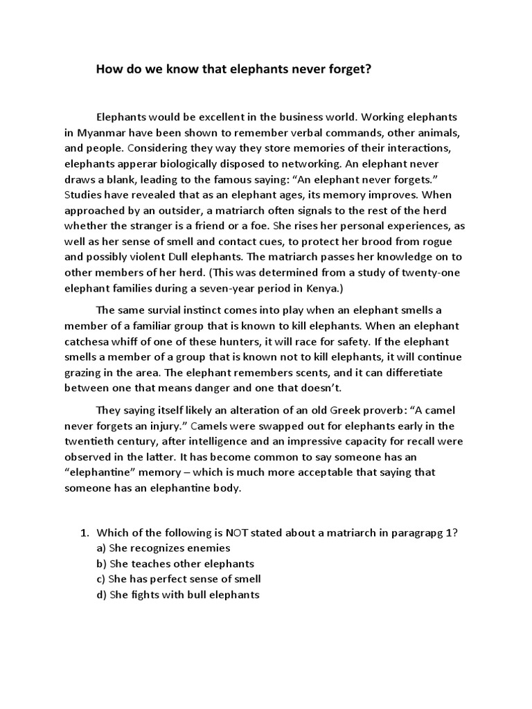 How Do We Know That Elephants Never PDF Elephant Memory