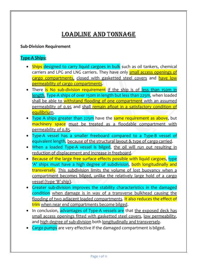 Load Line Requirements for Type A and B Ships | PDF | Ships | Tonnage