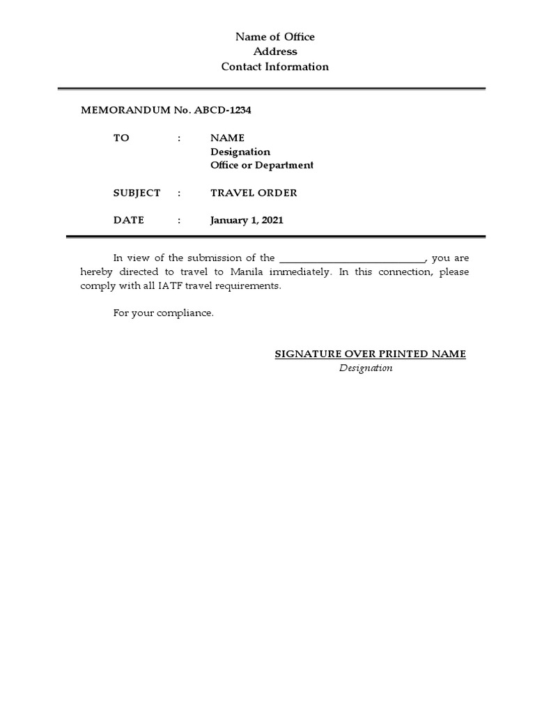 Travel Order Template PDF