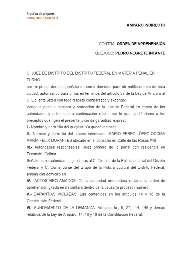 Amparo Indirecto contra Orden de Aprehensión | PDF | Violación | Homicidio
