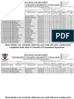Detailed Award Sheet Government College University, Faisalabad