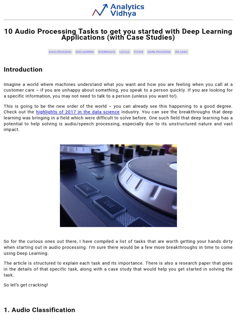 Audio Processing Tasks for Deep Learning | PDF | Deep Learning | Image ...