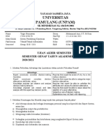 Universitas Pamulang (Unpam) : Ujian Akhir Semester Semester Genap Tahun Akademik 2020/2021