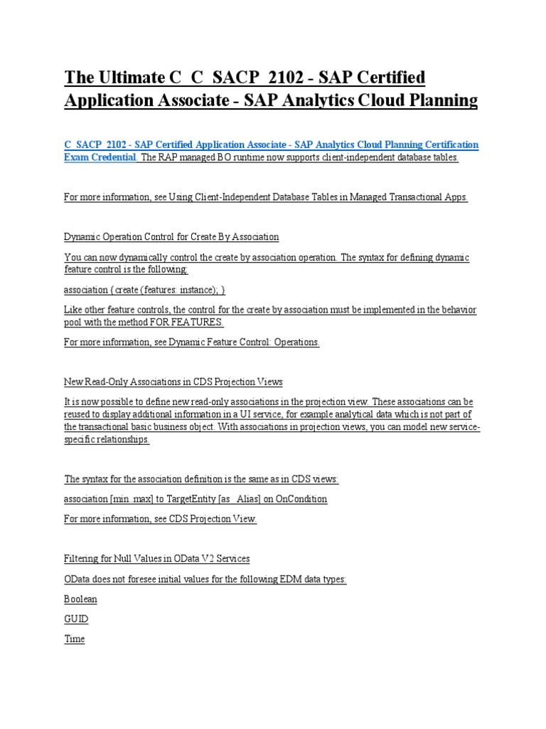 SAP C_SACP_2102 Certification Guide | PDF | Databases | Analytics