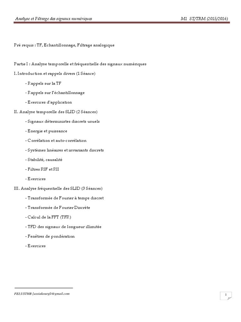 Analyse et Filtrage des Signaux Numériques | PDF | Échantillonnage ...