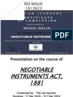 Course on Negotiable Instruments Act 1881