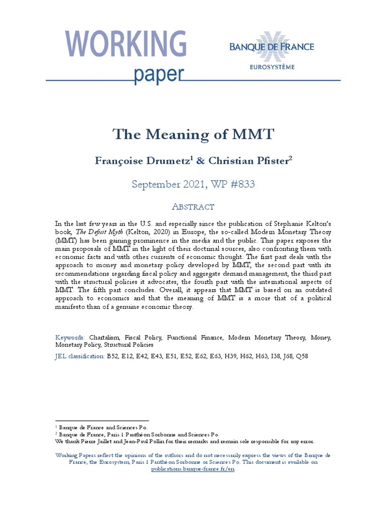 The Meaning of MMT: Françoise Drumetz Christian Pfister | PDF | Central  Banks | Money