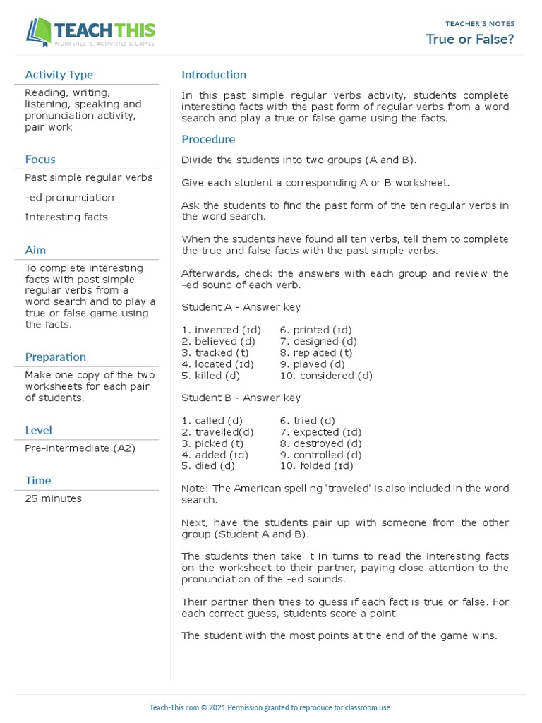 True or False?: Activity Type | PDF | Linguistics | Grammar