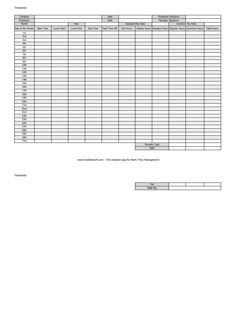Timesheet Monthly TrackTime24 | PDF