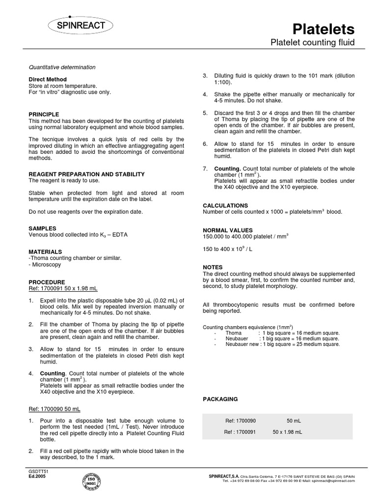 Platelet Counting Method Guide | PDF | Platelet | Biology