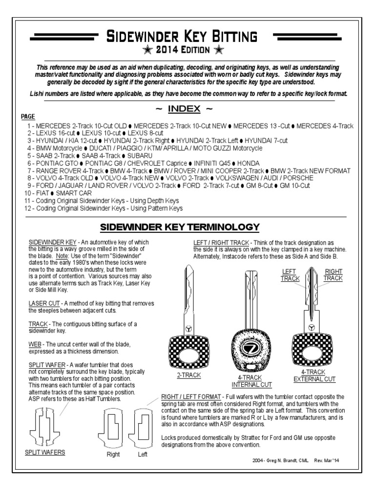 Sidewinder Key Bitting Guide | PDF | Motor Vehicle | Vehicle Industry