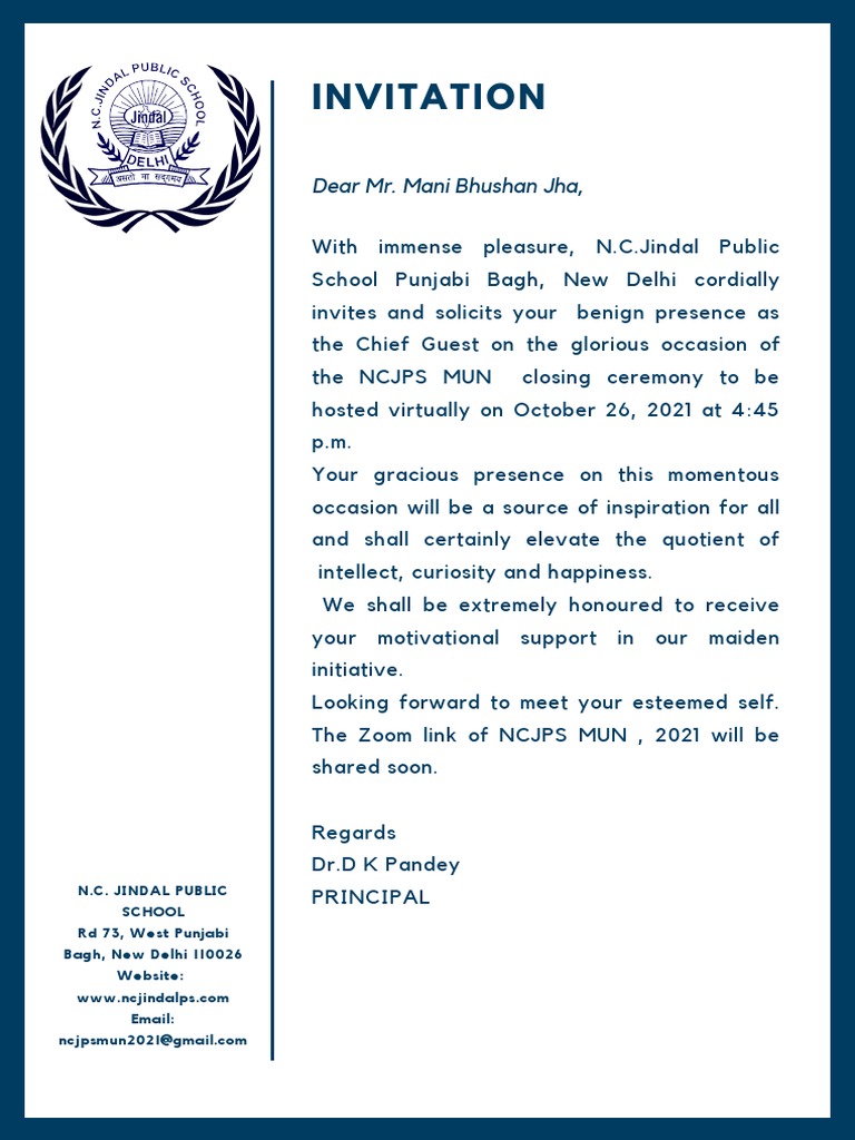 Invitation for Chief Guest at NCJPS MUN | PDF