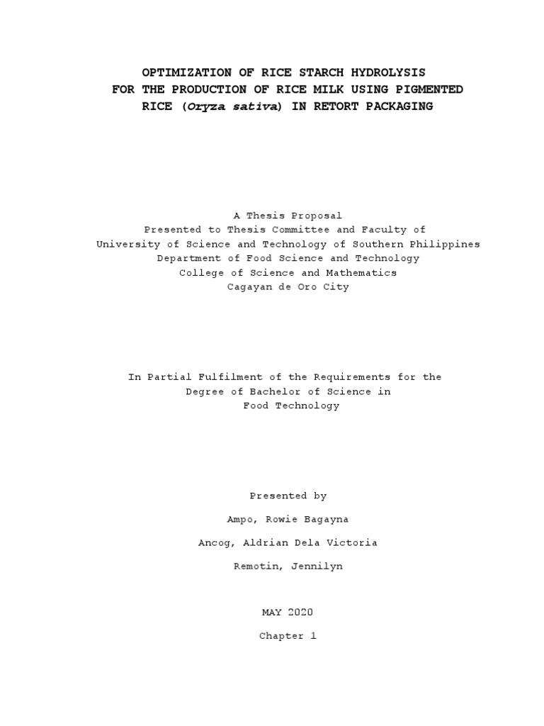 Optimization of Rice Starch Hydrolysis For The Production of Rice Milk
