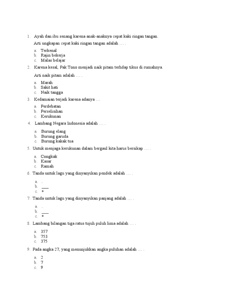 Soal Tematik Kelas 2 SD Tema 1 | PDF | Seni