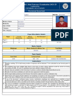 Provisional Score Card: Registration No