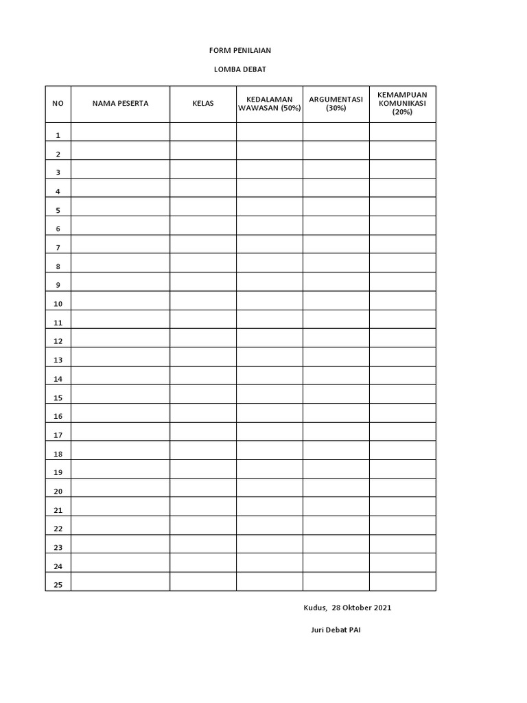 Form Penilaian Debat Pdf