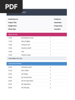 Budget Topsheet: Production Co. Producers Project Title Union/Non Budget Date Prepared by Shoot Days Locations