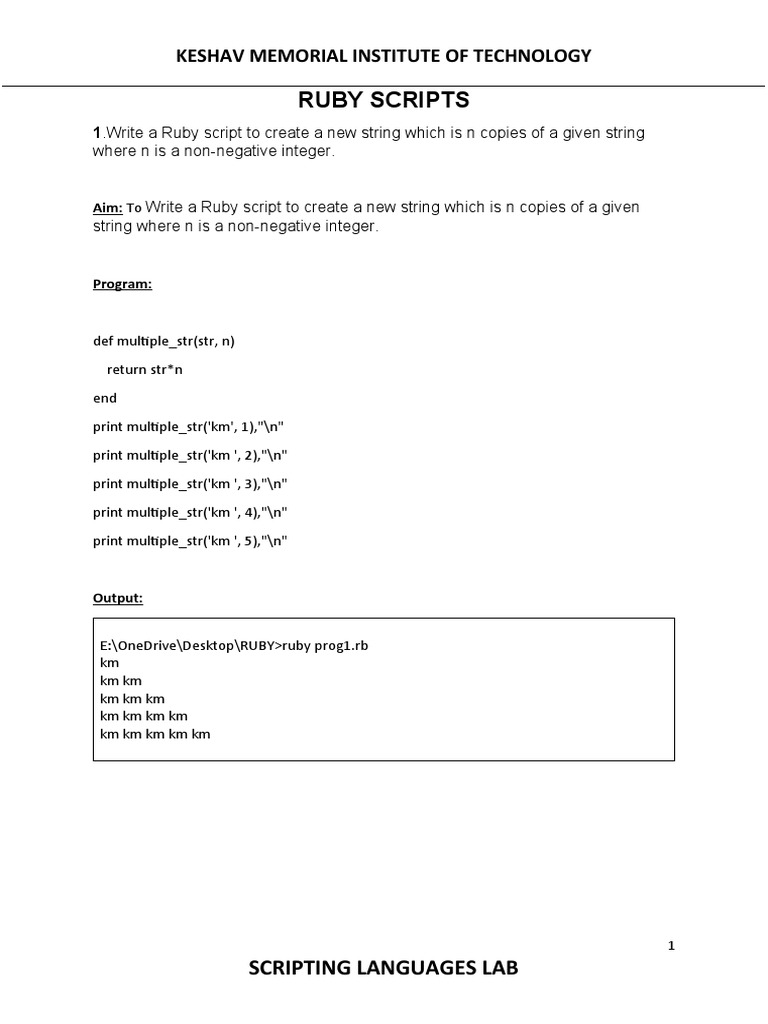 Ruby Scripts: Keshav Memorial Institute of Technology | PDF | Ruby ...