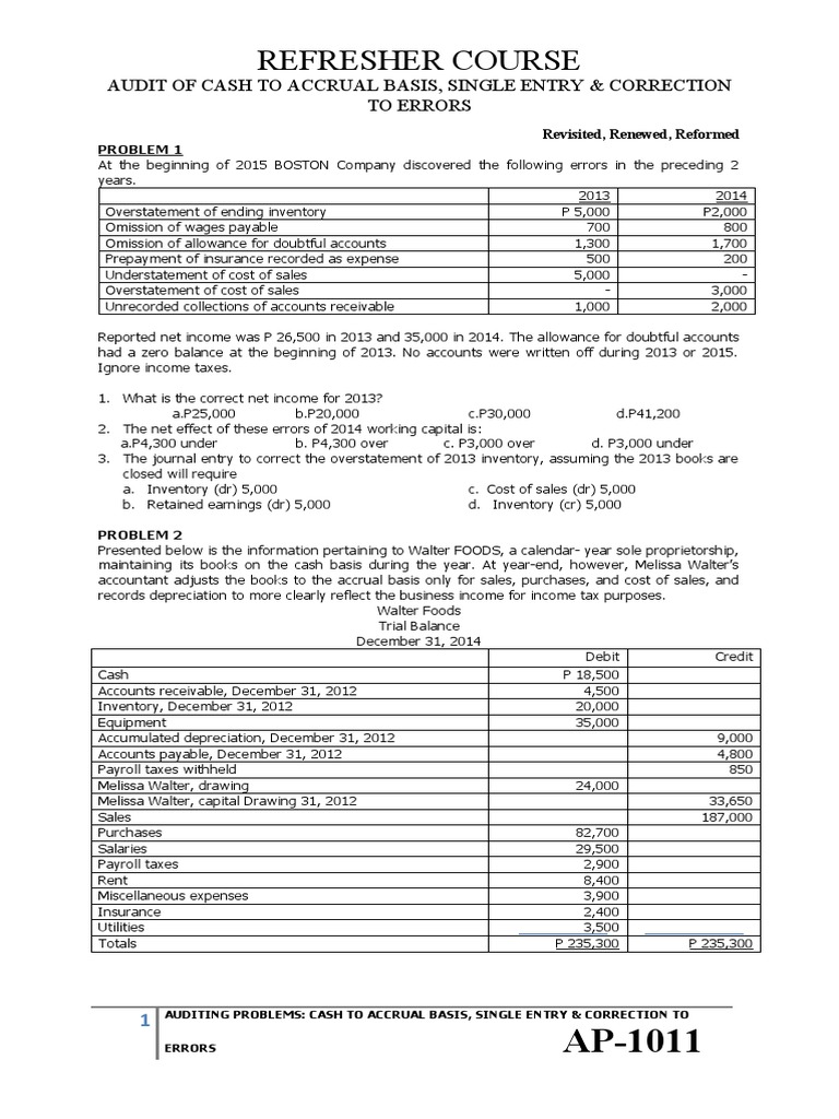 Cash to Accrual: Error Corrections Guide | PDF | Economies | Accounting