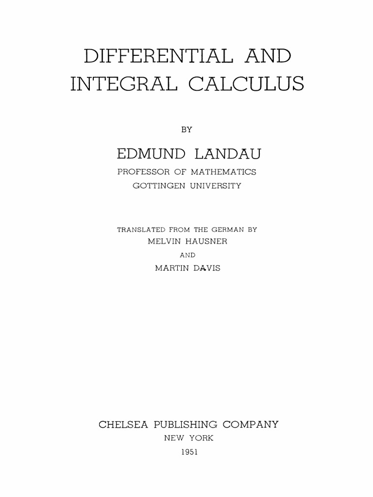 Differential and Integral Calculus Edmund Landau PDF