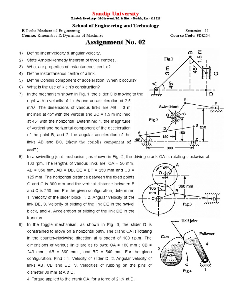 Kinematics & Dynamics of Machines Assignment | PDF | Acceleration ...