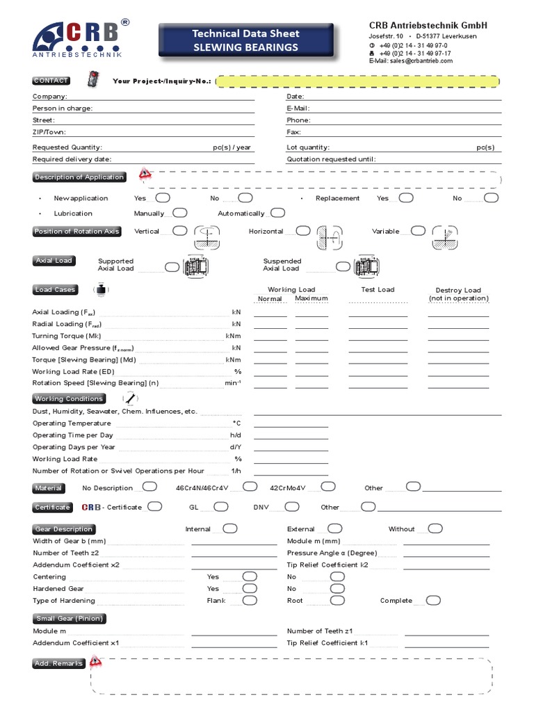 CRB Technical-Data-Sheet SB 12 2011 | PDF | Gear | Rotation