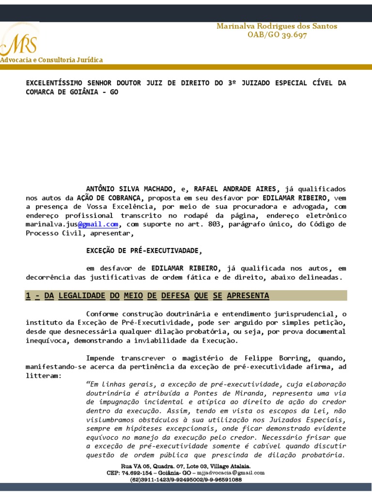 Exceção de Pré-Executividade: Modelo e Fundamentos | PDF | Advogado ...