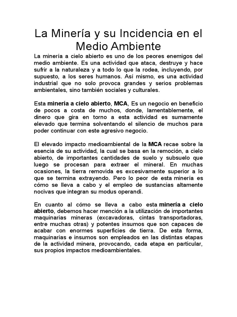 Impacto Ambiental de la Minería a Cielo Abierto | PDF | Ciencia y ...