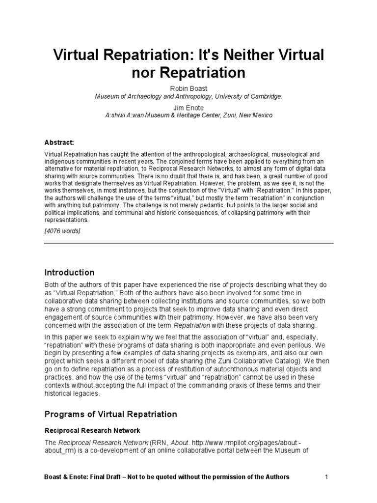 Rethinking Virtual Repatriation Concepts | PDF | Museum | Idea