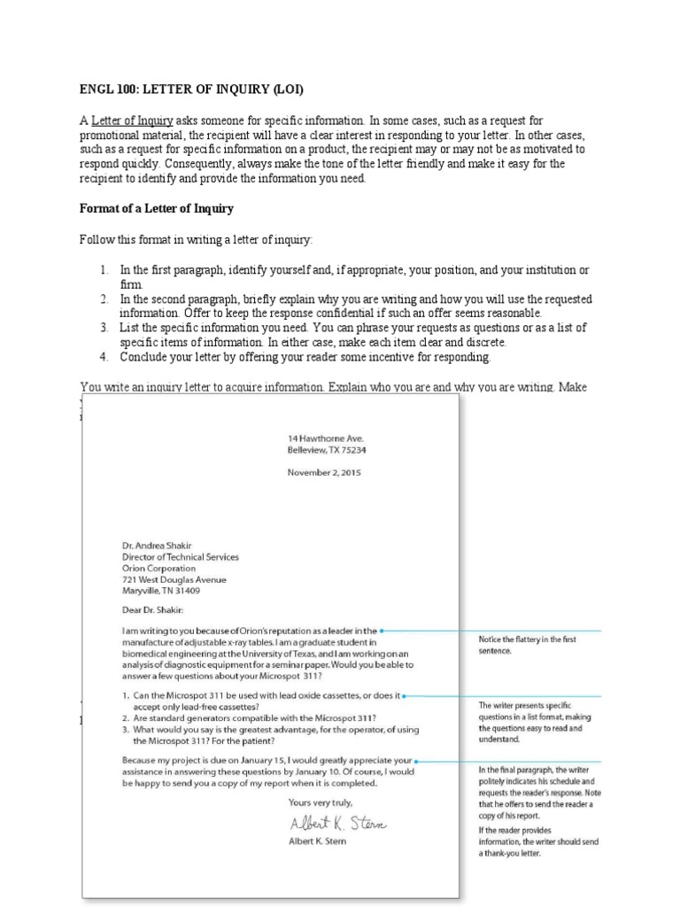Writing Inquiry Letter | PDF