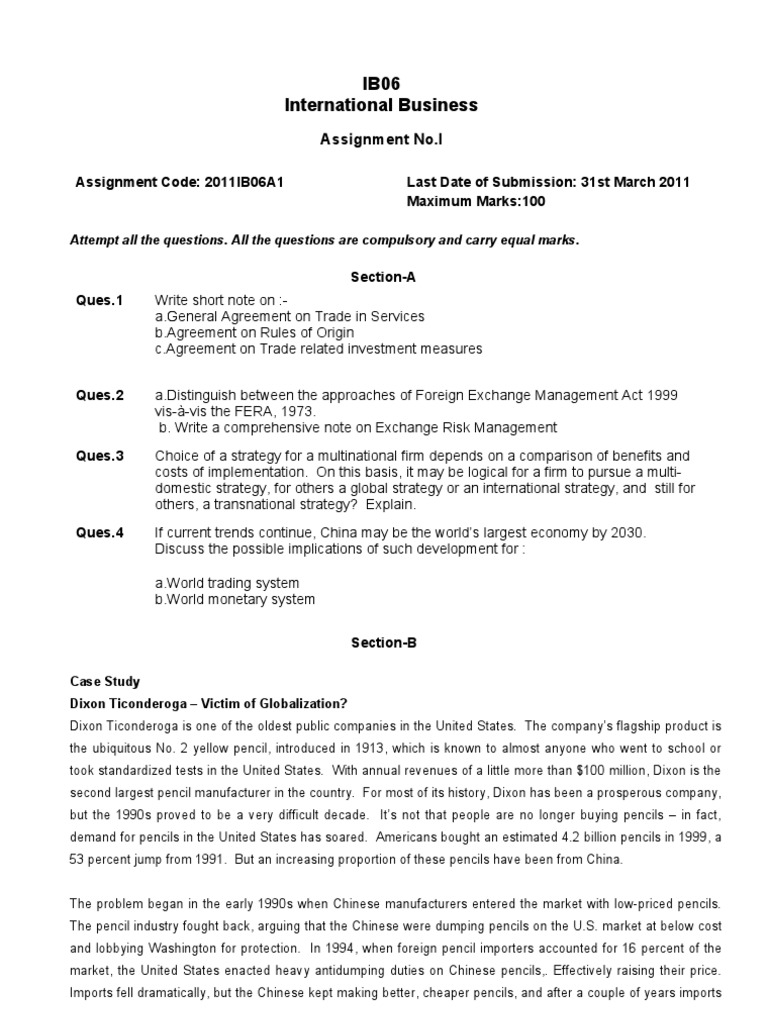 International Business Assignment Overview | PDF | Pencil | Dumping ...