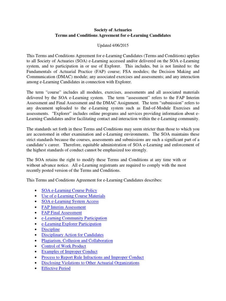 SOA Terms and Conditions Agreement For ELearning Candidates PDF