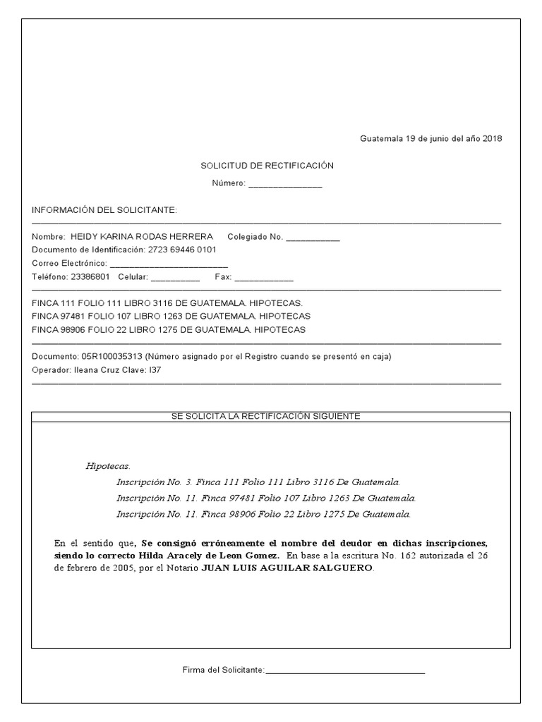 Formulario Rectificacion | PDF