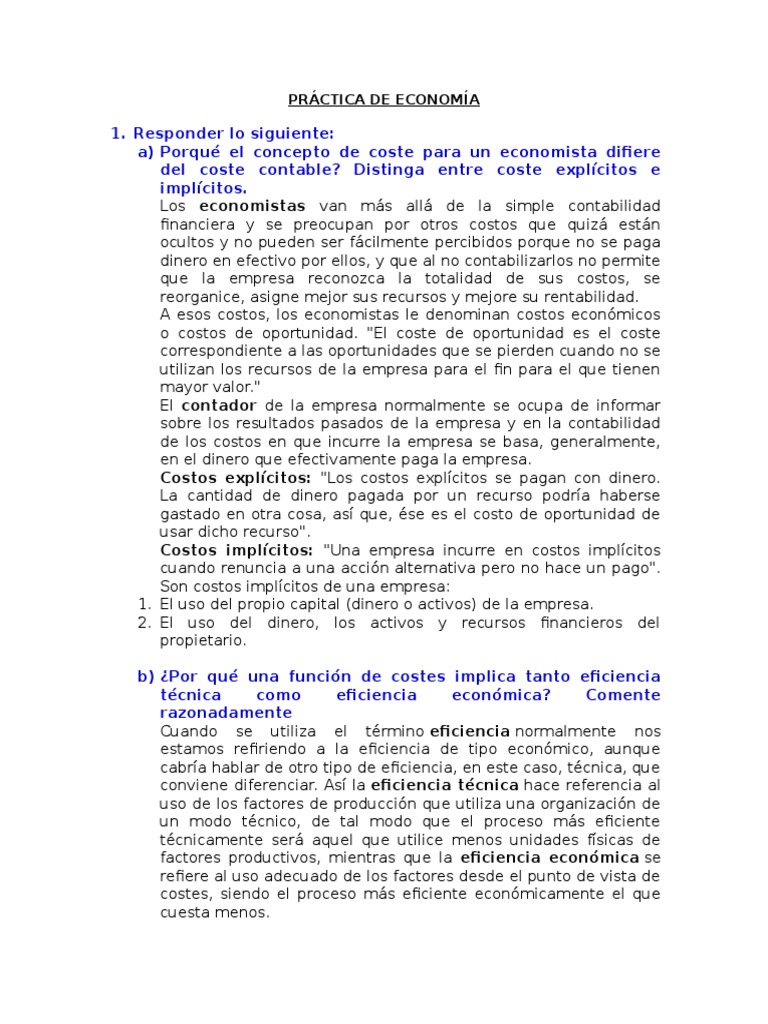 Practica de Economia | PDF | Contabilidad | Costo de oportunidad