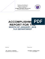 Accomplishment Report For The: Month of January, 2019 Tle Department