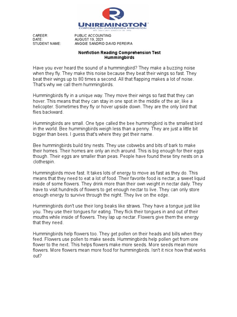 nonfiction-reading-comprehension-test-hummingbirds-pdf-flowers-bees