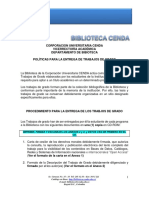 Políticas para La Entrega de Trabajos de Grado CENDA 2019