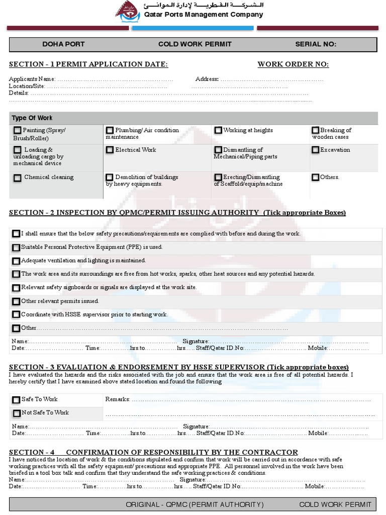 Cold Work Permit | PDF