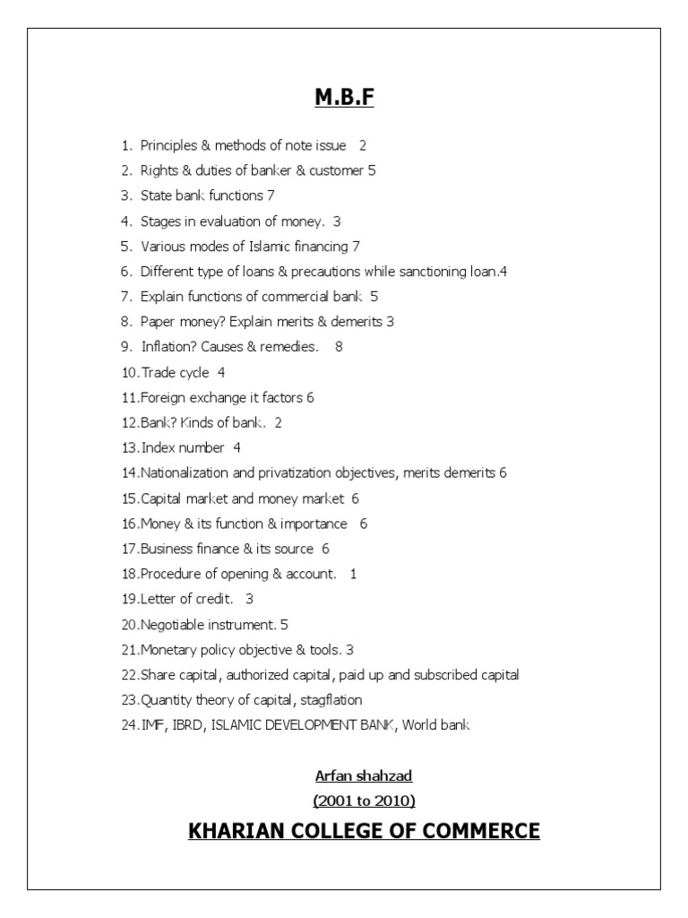 Bcom Important Questions of MBF & I2B | PDF | Law