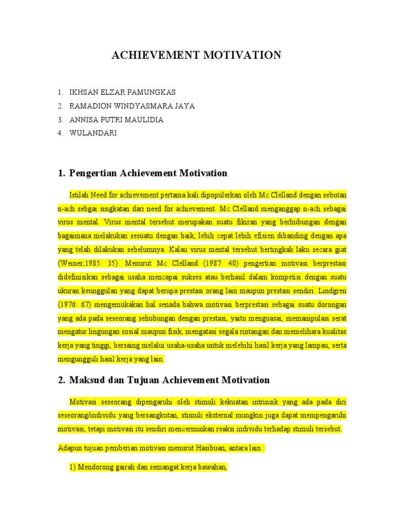 Pengertian Achievement Motivation | PDF