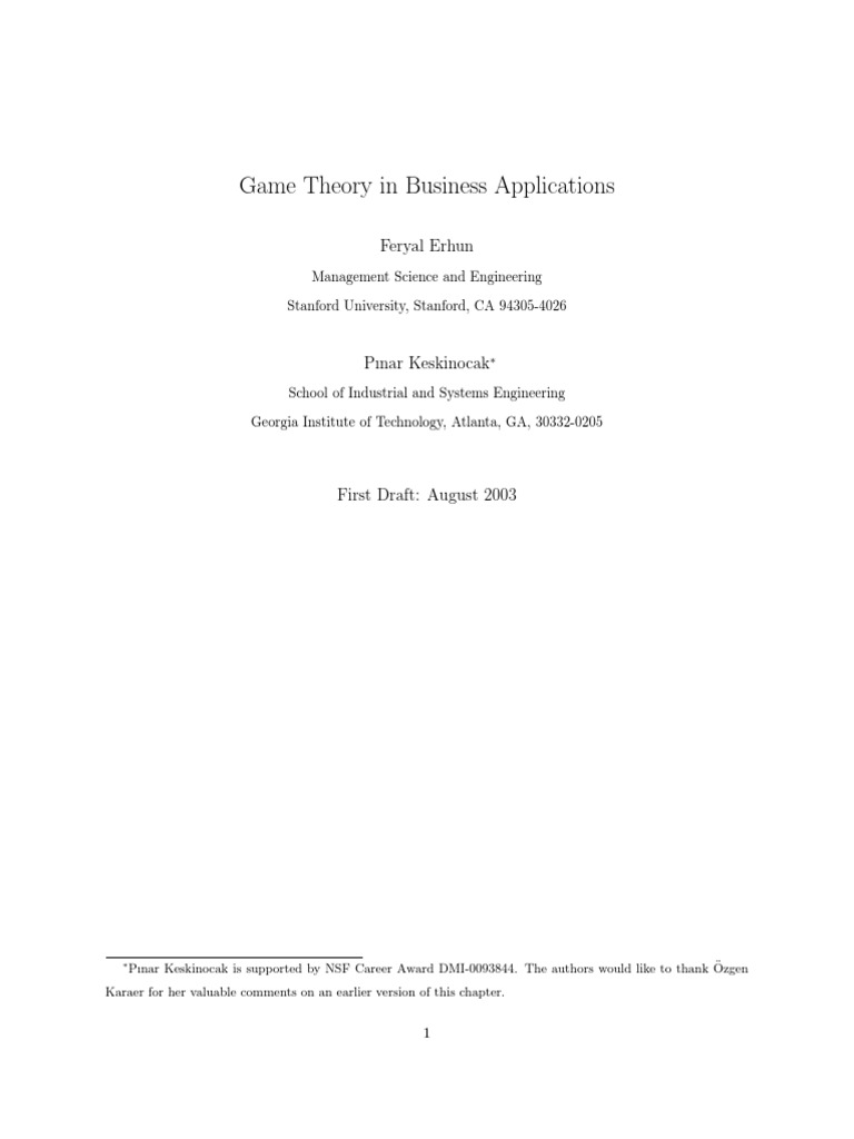 Application of Game Theory | PDF | Mathematical Economics ...
