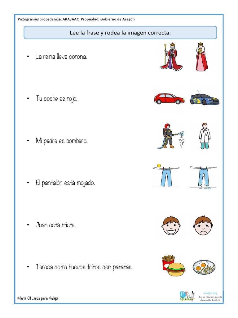 Comprensión lectora con pictogramas | PDF
