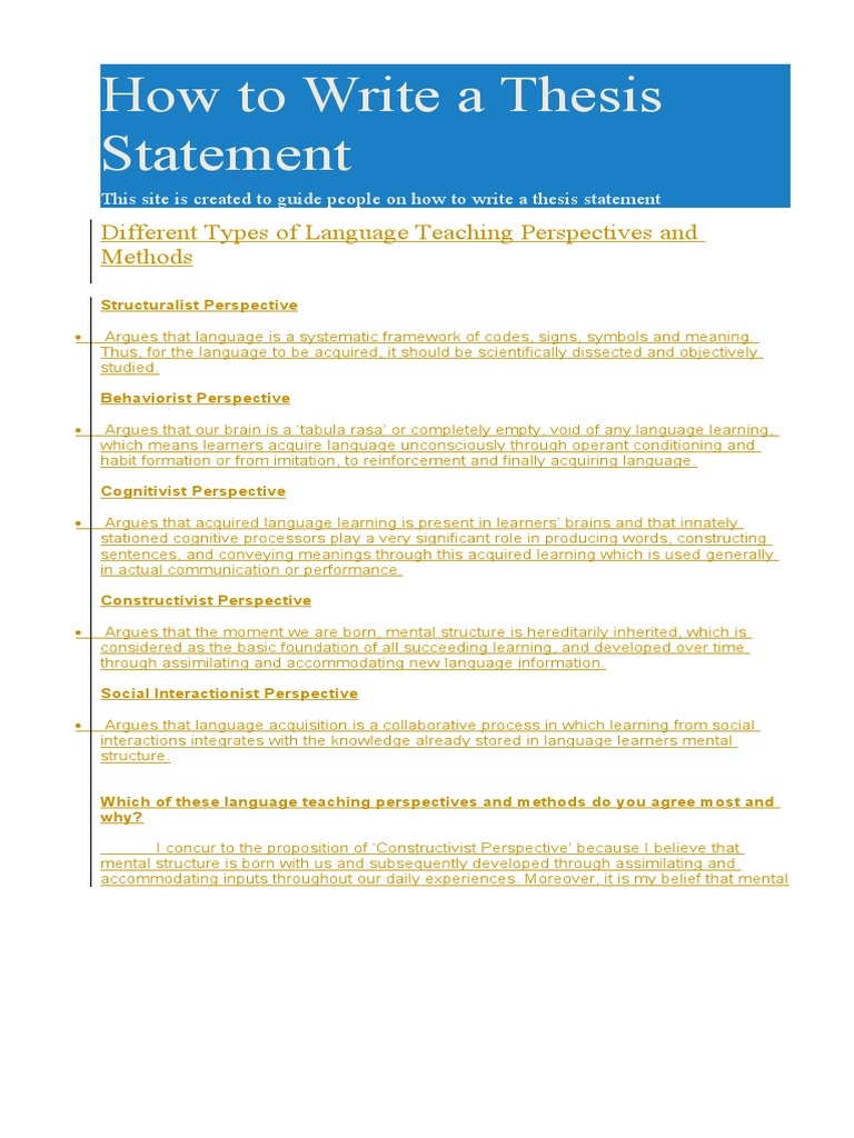 developing a thesis statement pdf