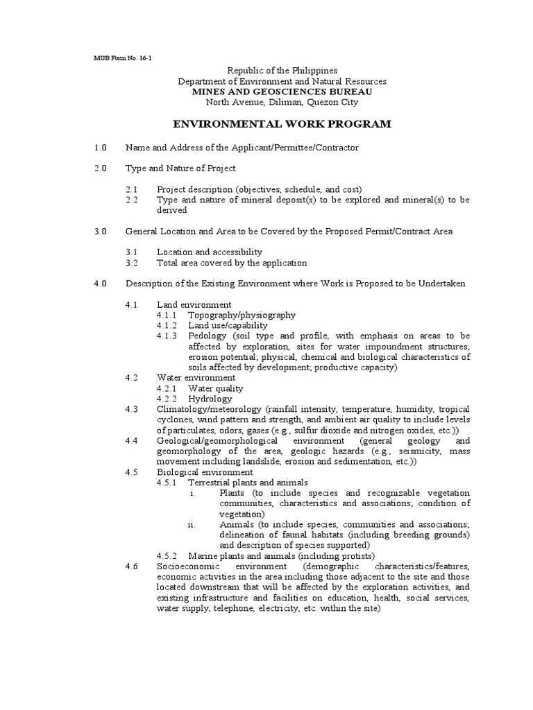 Environmental Work Program: Mines and Geosciences Bureau | PDF ...