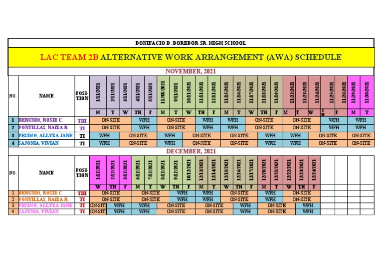 Lac Team 2B Alternative Work Arrangement (Awa) Schedule PDF