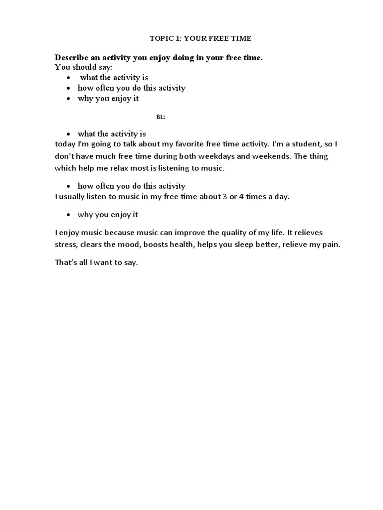 Describe An Activity You Enjoy Doing in Your Free Time | PDF | Lion