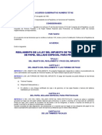 Acuerdo Gubernativo 737-92 Reglamento de La Ley Del Impuesto de Timbres Fiscales y de Papel Sellado Especial para Protocolos