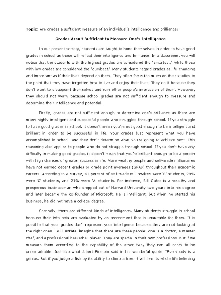 Topic: Are Grades A Sufficient Measure of An Individual's Intelligence ...