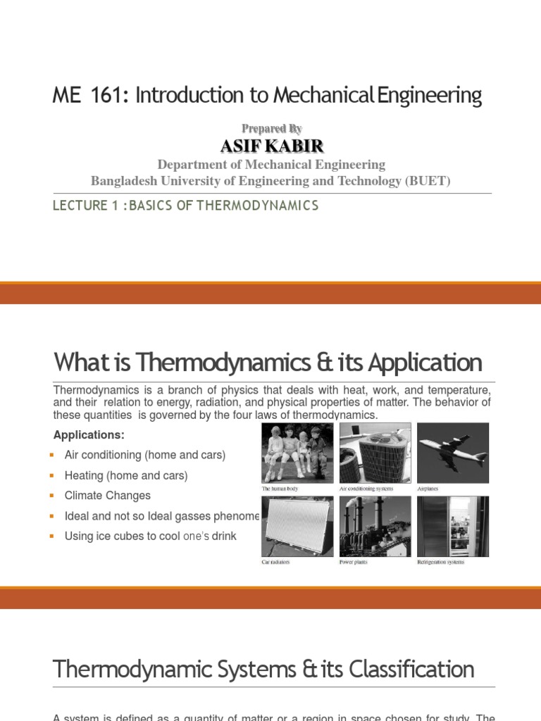 Me 161: Introduction To Mechanicalengineering: Asif Kabir | PDF | Heat ...